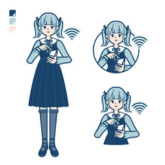 ゴスロリ衣装を着た若い女性がスマートフォンを操作しているイラスト