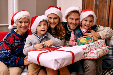 Christmas is a time for family. Portrait of a family enjoying themselves at Christmas.