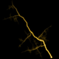 abstract gold yellow lighting natural thunder realistic magic overlay bright glowing effect on black.