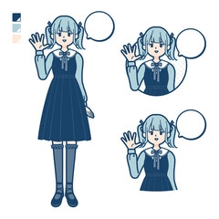 ゴスロリ衣装を着た若い女性が挨拶をしているイラスト