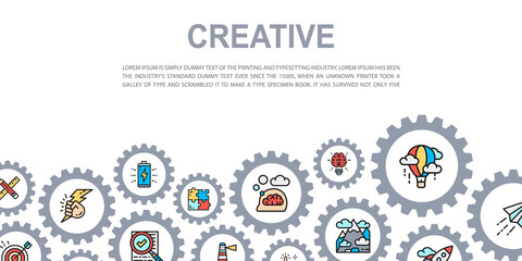 Creative landing page with colored icons. Innovation, startup, artwork, project, idea vector website concept background.