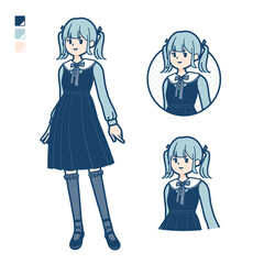 ゴスロリ衣装を着た若い女性がリラックスしているイラスト