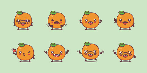 Orange fruit cartoon. fruits vector illustration. with different faces and expressions