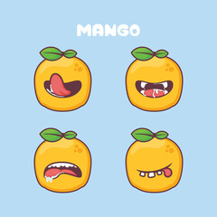 Mango fruit cartoon. fruits vector illustration. with different facial expressions