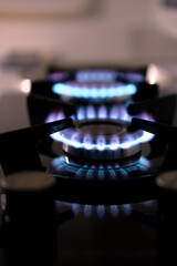 Natural gas, energy crisis. Flame from a gas stove, energy concept