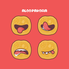 Aloo Pakora cartoon. vector illustration of traditional indian food. with different facial expressions