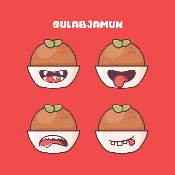 Gulab jamun cartoon. vector illustration of traditional indian food. with different facial expressions