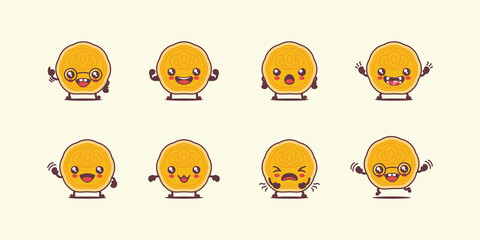 moon cake cartoon. snack vector illustration. with different faces and expressions