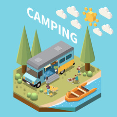 Camping Isometric Concept