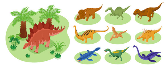 Naklejka premium Isometric Dinosaurs Big Set