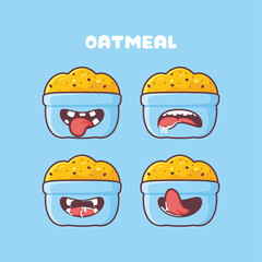 Oatmeal cartoon. healthy food vector illustration. with different mouth expressions