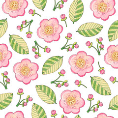 Abstract plants and flowers. Watercolor pattern on a white background.