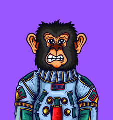 Cute monkey astronaut cartoon vector icon illustration close up
