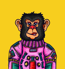 Cute monkey astronaut cartoon vector icon illustration close up