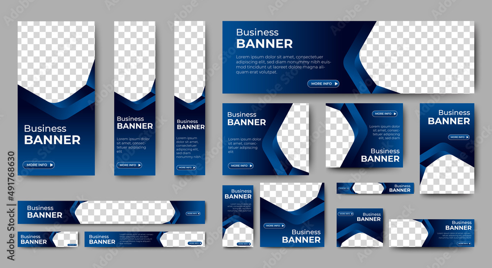 Aufkleber abstract banner design web template set, horizontal header web banner. modern gradient blue cover he
