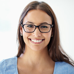 Shes got confidence. Cropped portrait of a young businesswoman wearing glasses.