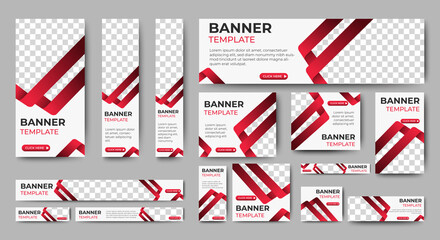 Modern banner design web template Set, Horizontal header web banner. Gradient Red and white cover header background for website. Social Media Cover ads banner, flyer, invitation card