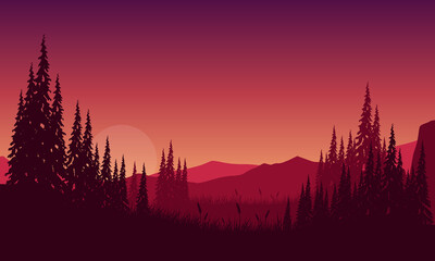 Fantastic view of mountains and forest at sunset