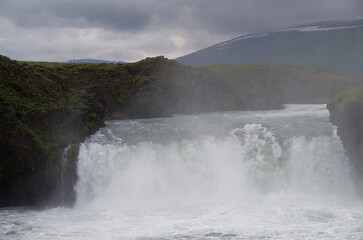 Impressive and breathtaking view onto Iceland´s powerful and majestic waterfall cascade Godafoss...