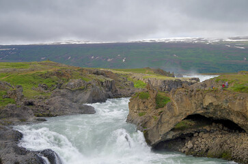 Impressive and breathtaking view onto Iceland´s powerful and majestic waterfall cascade Godafoss...