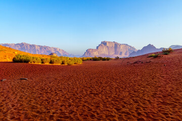 Landscape with various rock formations, in Wadi Rum