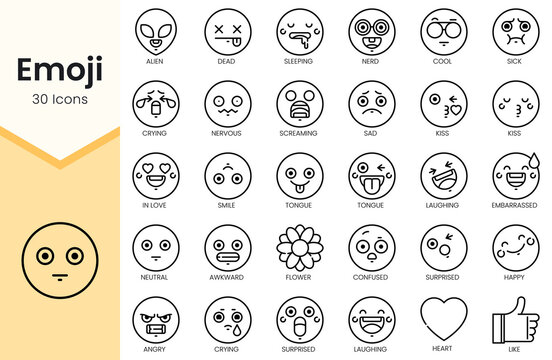 Set of emoji Icons. Simple Outline style icons pack. Vector illustration