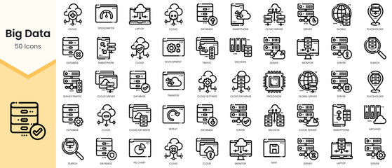Set of big-data Icons. Simple Outline style icons pack. Vector illustration