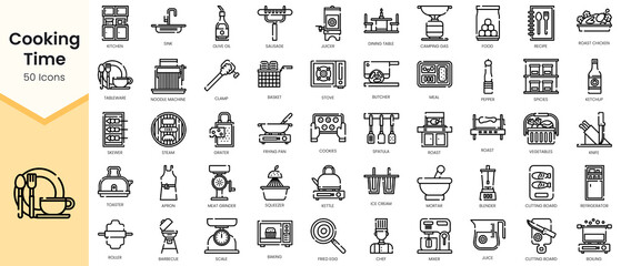 Set of cooking-time Icons. Simple Outline style icons pack. Vector illustration