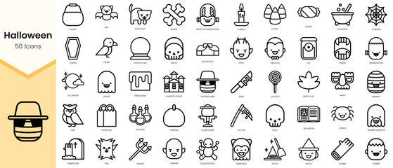 Set of halloween Icons. Simple Outline style icons pack. Vector illustration