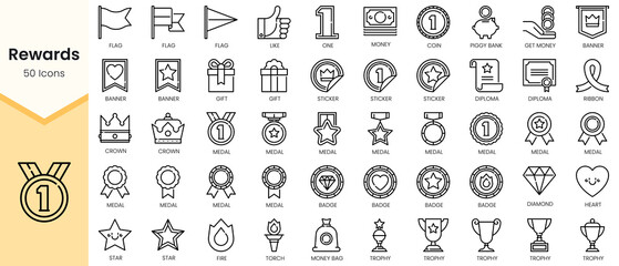 Set of rewards Icons. Simple Outline style icons pack. Vector illustration