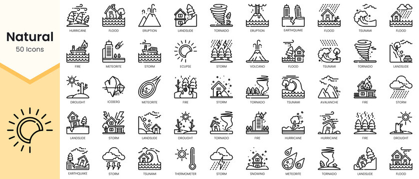 Set of natural Icons. Simple Outline style icons pack. Vector illustration
