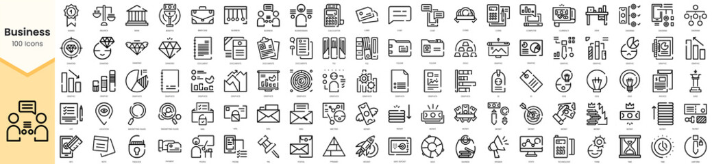 Set of Business Icons. Simple Outline style icons pack. Vector illustration