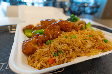 Chinese ginger chicken meal ready to eat at a food court