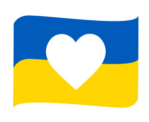 Ukraine National Europe Ribbon Flag Emblem With Heart Symbol Abstract Vector Design