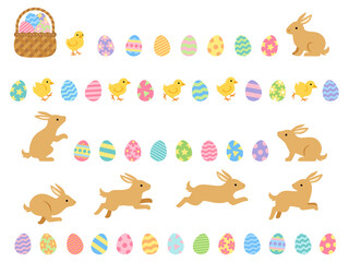 イースターのウサギとヒヨコと卵のラインセット © Nora Hachio