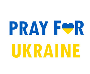 Pray For Ukraine Heart Symbol Emblem With Flag Abstract Vector Design