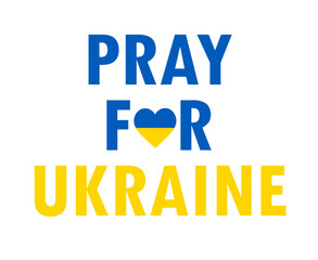 Pray For Ukraine Symbol Heart Emblem With Flag Abstract Vector Design