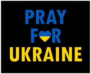 Naklejka na ściany i meble Pray For Ukraine Symbol Emblem With Flag Heart Abstract Vector Design in Black Background