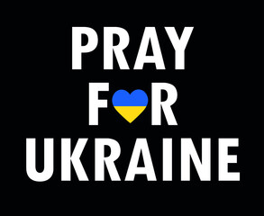 Pray For Ukraine Symbol Heart Emblem With Flag Abstract Vector Design in Black Background