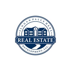 vintage construction logo, agency apartment building vector template