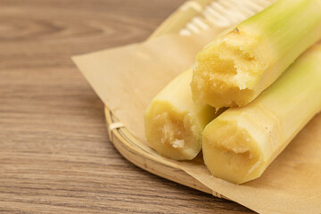 A plate of peeled sugar cane