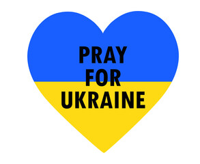 Pray For Ukraine Symbol Emblem With Flag Abstract Vector Design Heart