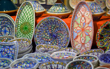 colorful and hand-crafted pottery in the colorful souk
