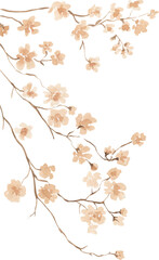 Watercolor illustration of a branch with small flowers in sepia color