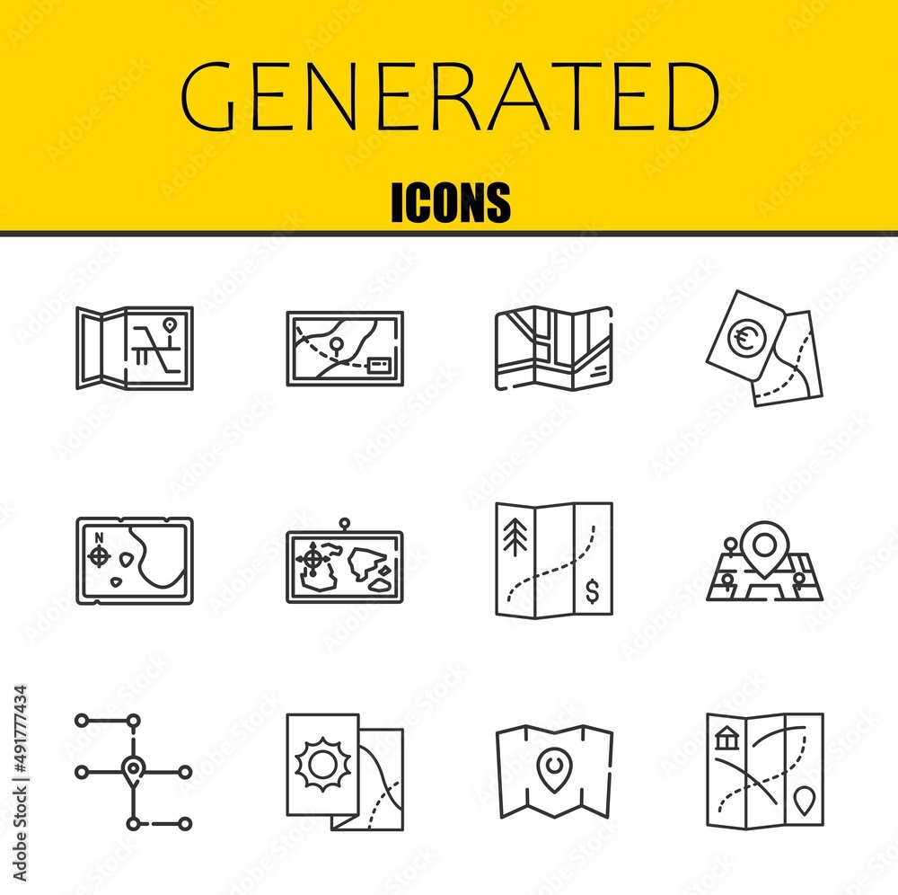 Poster generated vector line icons set. map, map and map icons. thin line design. modern outline graphic el