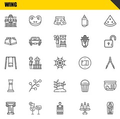 wing vector line icons set. fire station, architecture and swing Icons. Thin line design. Modern outline graphic elements, simple stroke symbols stock illustration