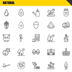 natural vector line icons set. pear, spoon and hippopotamus Icons. Thin line design. Modern outline graphic elements, simple stroke symbols stock illustration