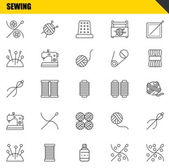 sewing vector line icons set. sewing, needles and needle Icons. Thin line design. Modern outline graphic elements, simple stroke symbols stock illustration