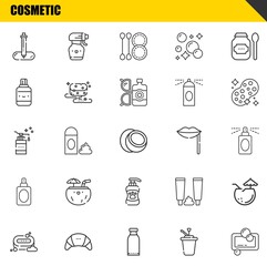 cosmetic vector line icons set. pipette, soap and soap Icons. Thin line design. Modern outline graphic elements, simple stroke symbols stock illustration
