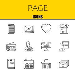 page vector line icons set. notepad, expand and favorite Icons. Thin line design. Modern outline graphic elements, simple stroke symbols stock illustration